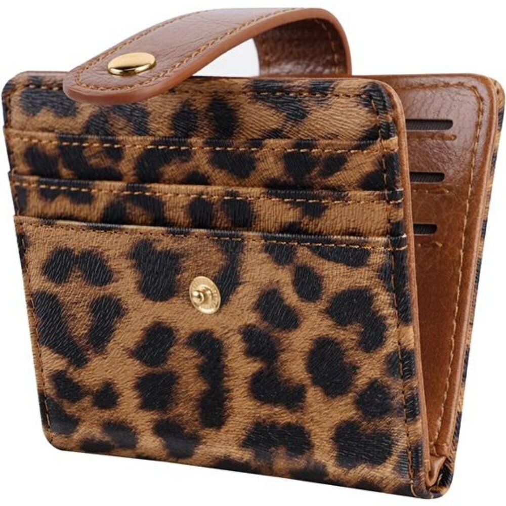 Leopard RFID Slim Wallet for Women Small Bifold Card Holder for Purse Pocket